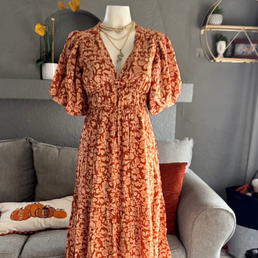 Elegant Orange Floral Dress